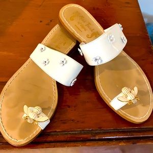 Girls white patent sandals with embellishments